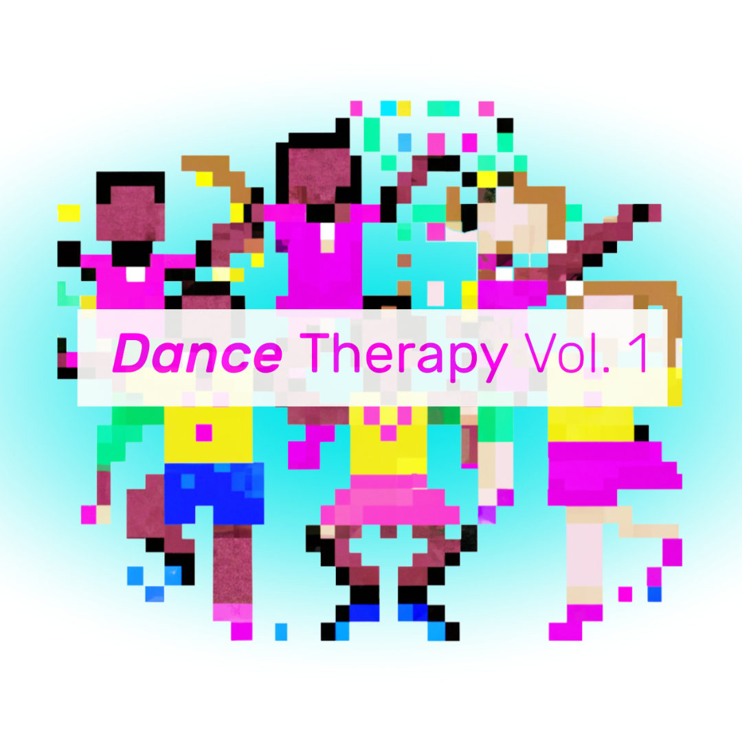 The logo for Dance Therapy; pixelated kids dancing.